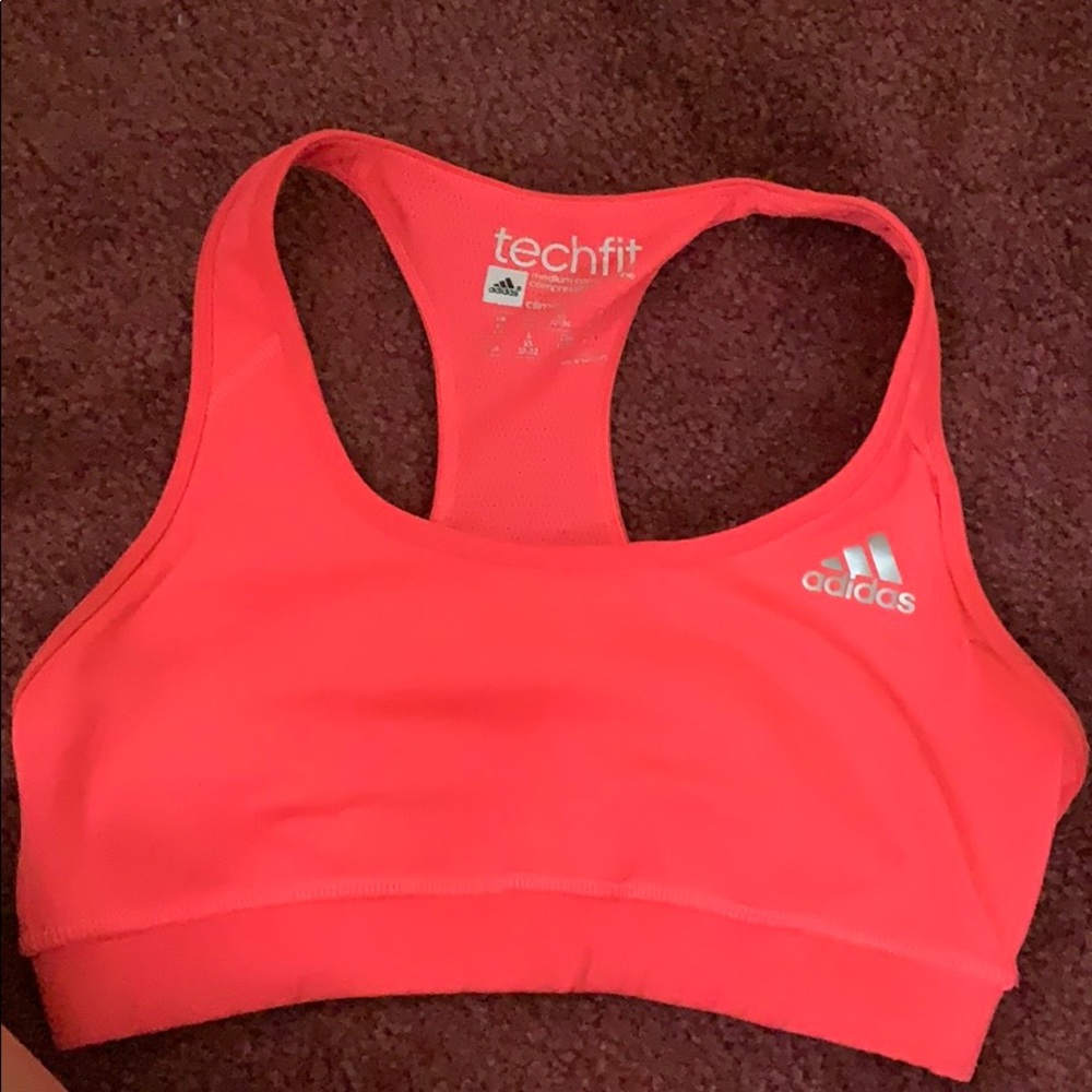 Neon coral Adidas sports bra